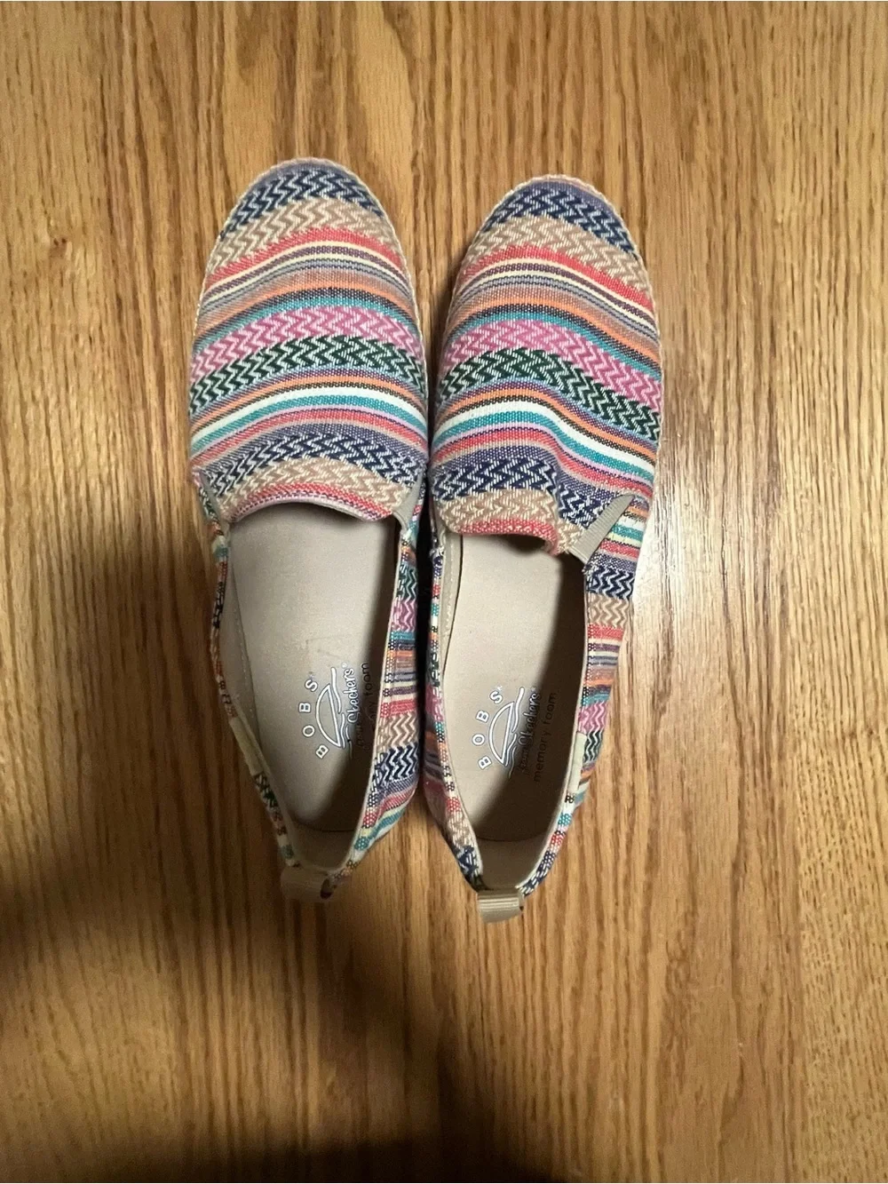 Skechers Women's 8 BOBS Flexpadrille Slip-On Flats Multi Stripe Espadrille